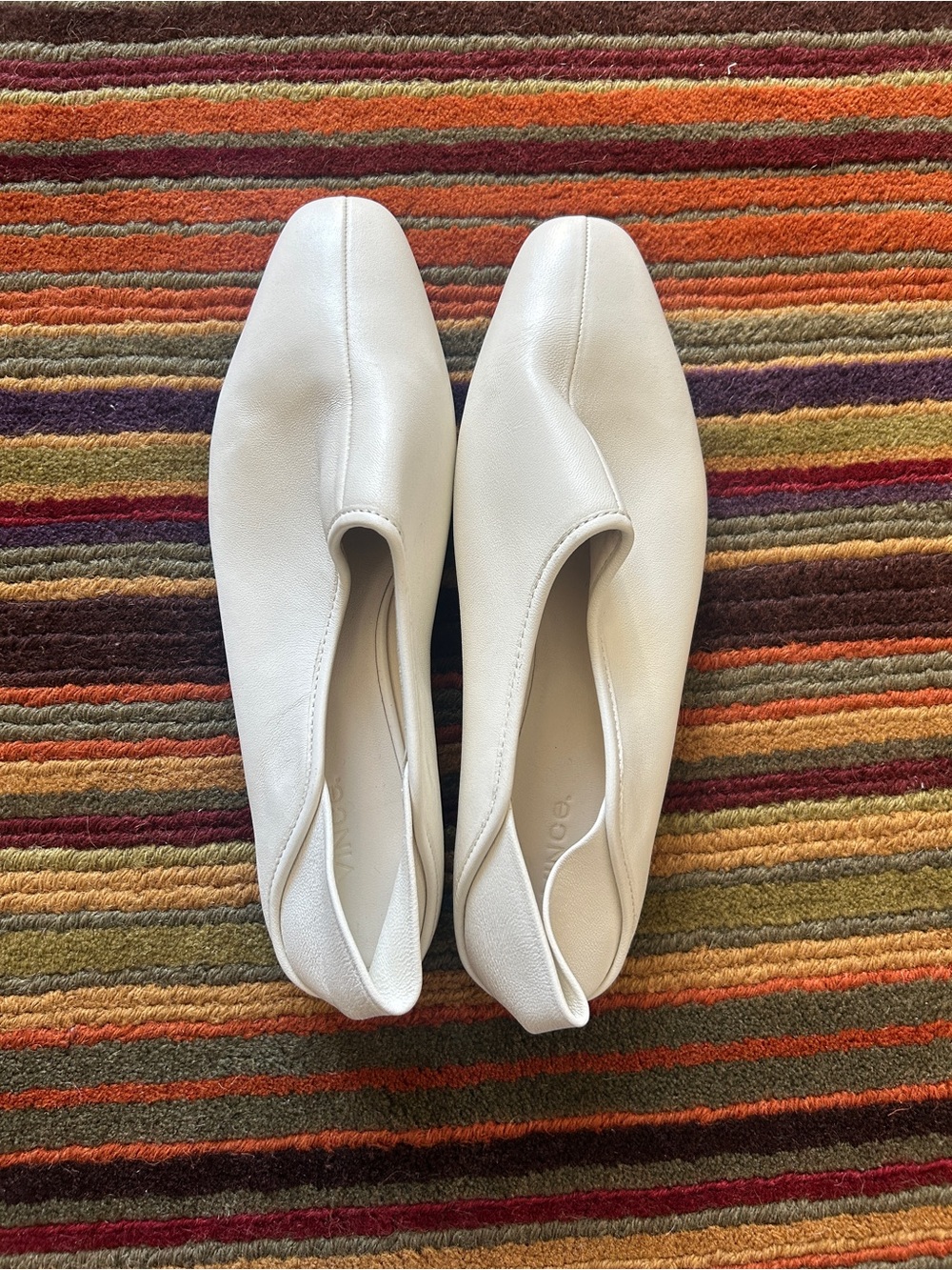 Vince White Leather Minimal Square-Toe Slip-On Flats